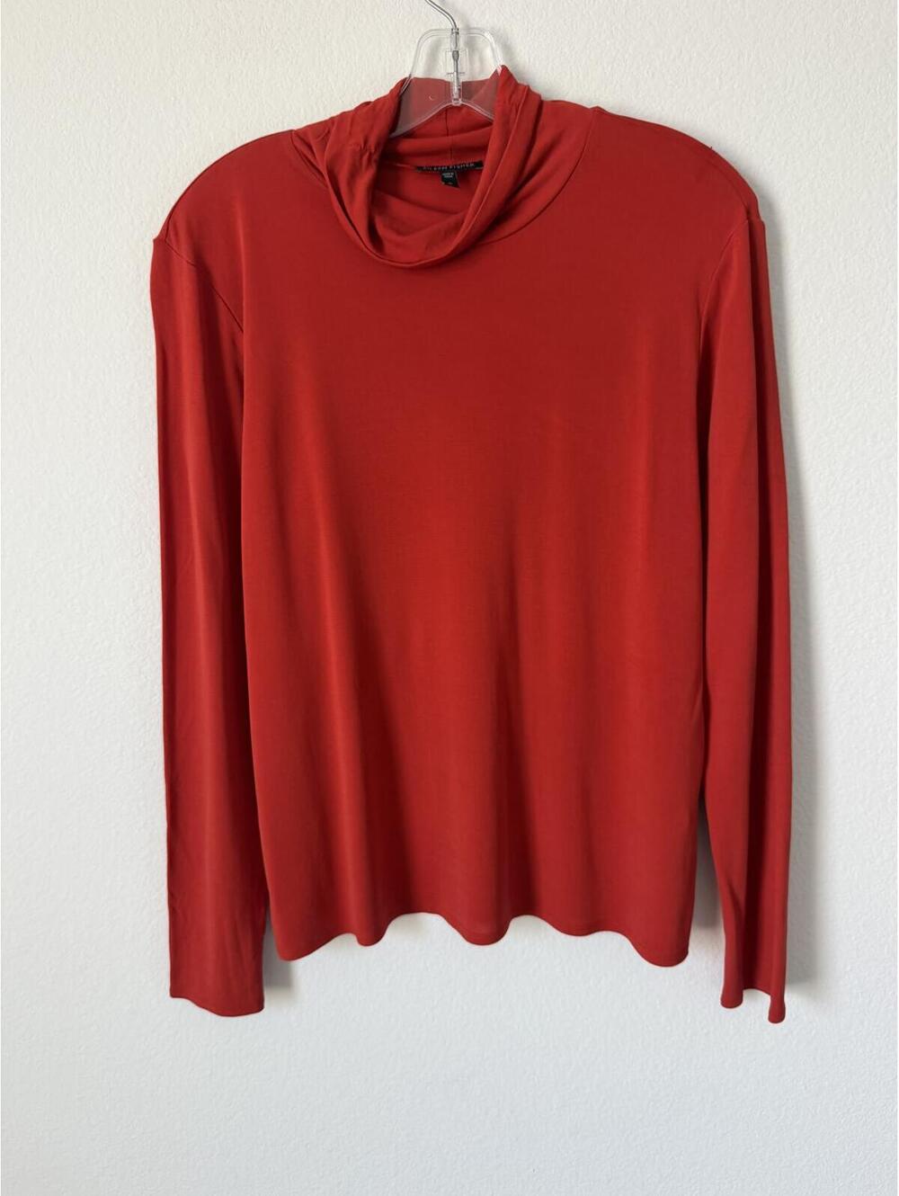 Eileen Fisher Long Sleeve Cowl Neck Stretch 100% Silk Rust Orange Blouse Size M